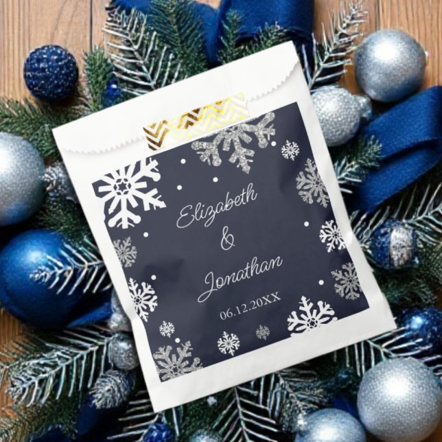 Navy Blue Snowflakes Winter Wedding Favour Bags (Creator Uploaded)
