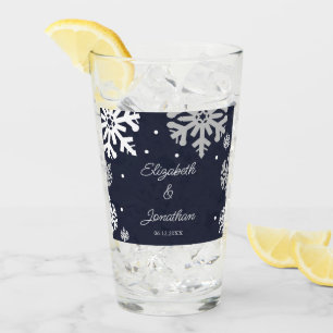 Navy Blue Snowflakes Winter Wedding Glass