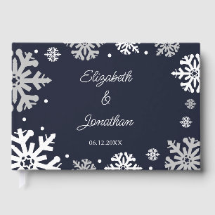 Navy Blue Snowflakes Winter Wedding Guest Book