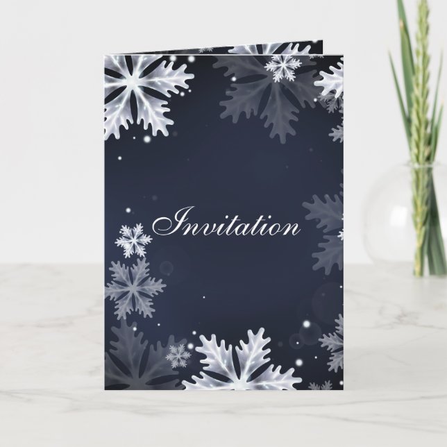 Navy Blue snowflakes winter wedding invitation (Front)