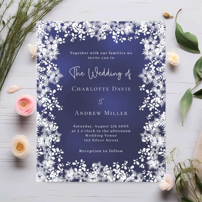 Navy blue snowflakes winter wedding invitation (Creator Uploaded)