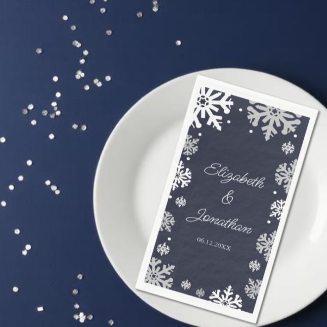 Navy Blue Snowflakes Winter Wedding Napkin (Creator Uploaded)