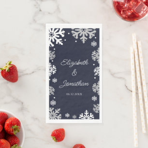 Navy Blue Snowflakes Winter Wedding Napkin