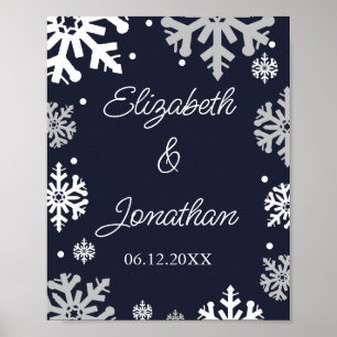 Navy Blue Snowflakes Winter Wedding Poster