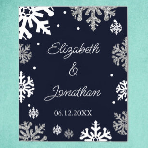 Navy Blue Snowflakes Winter Wedding Poster