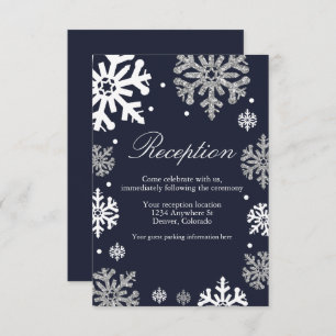 Navy Blue Snowflakes Winter Wedding Reception Enclosure Card