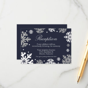 Navy Blue Snowflakes Winter Wedding Reception Enclosure Card