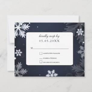 Navy Blue snowflakes winter wedding rsvp