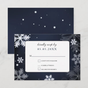 Navy Blue snowflakes winter wedding rsvp Invitation