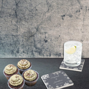 Navy Blue Snowflakes Winter Wedding Stone Coaster