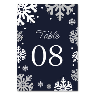 Navy Blue Snowflakes Winter Wedding Table Number