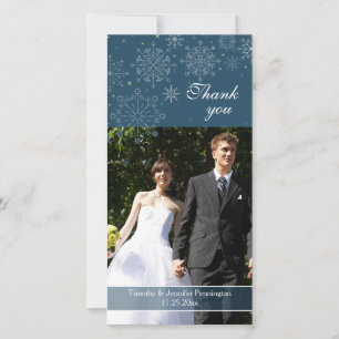 Navy blue snowflakes winter wedding thank you card