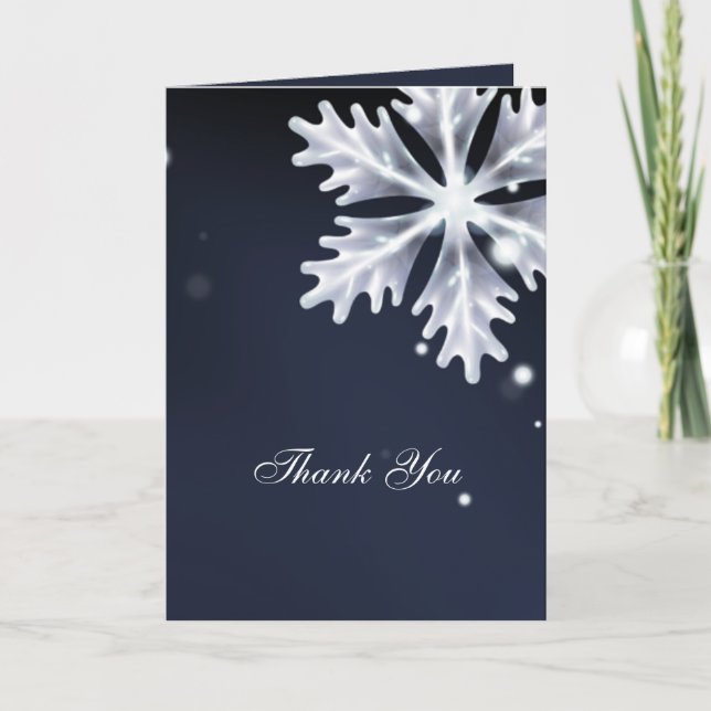 navy blue snowflakes winter wedding Thank You Card (Front)