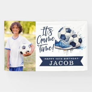 Navy Blue Soccer Kids Watercolor Photo Banner
