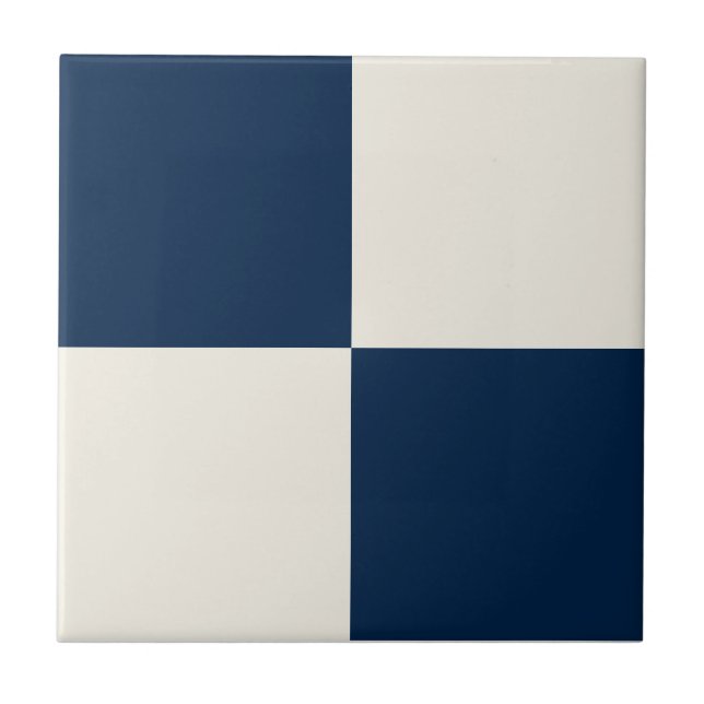 Navy Blue & Soft Beige Square Box Stylish Pattern Tile (Front)