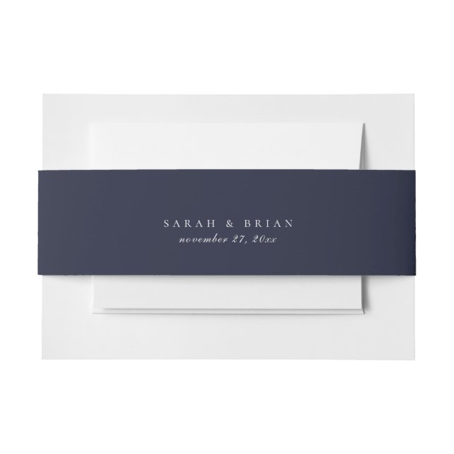 Navy Blue Solid Colour Wedding Sunflower Invitation Belly Band (Front Example)