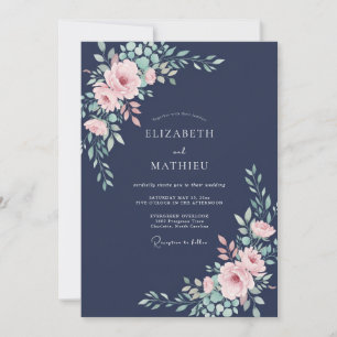 Navy Blue Sophisticated Romantic Wedding Invitation