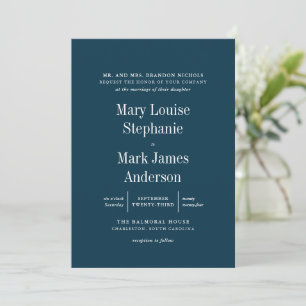 Navy Blue Sophisticated Typography Wedding Invitation