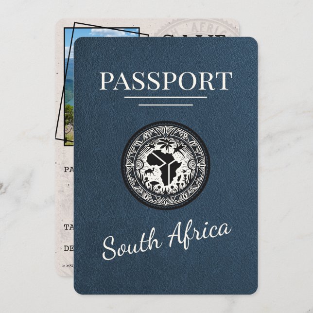 Navy Blue South Africa Passport Save The Date (Front/Back)