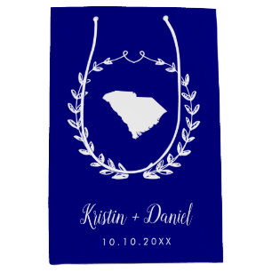 Navy Blue South Carolina Map Wedding Welcome Swag Medium Gift Bag