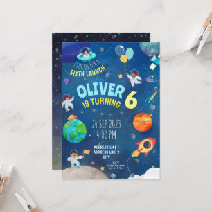 Navy blue, space theme birthday invitation