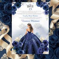 Navy Blue Spanish Princess Silver 15 Años Birthday