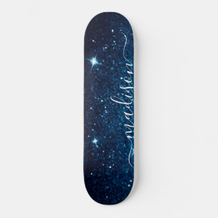 Navy Blue Sparkle Glitter Personalised Skateboard