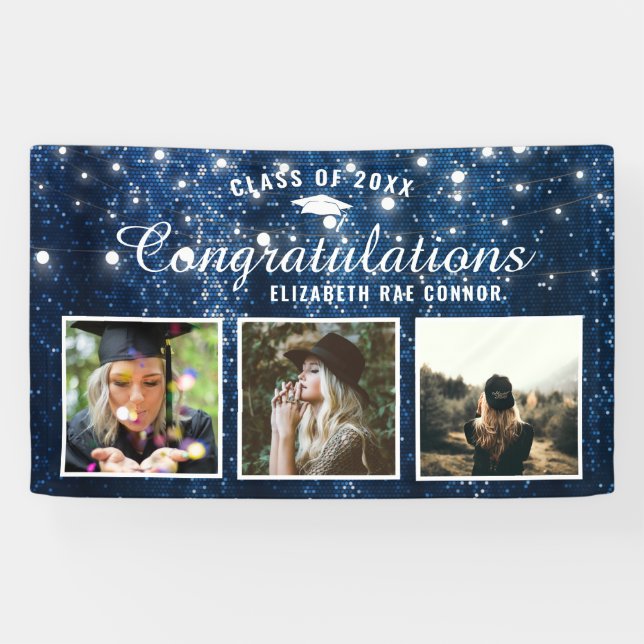 Navy Blue Sparkle Graduation Photo Banner (Horizontal)