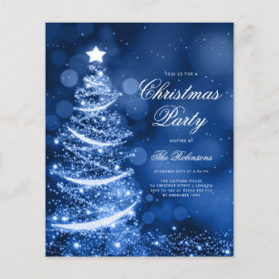 Navy Blue Sparkling Xmas Tree Invite Program Menu