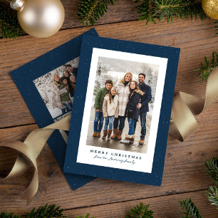 Navy blue speckle frame simple Christmas photo Holiday Card