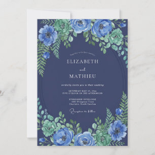 Navy Blue Splendid Botanical Wedding Invitation