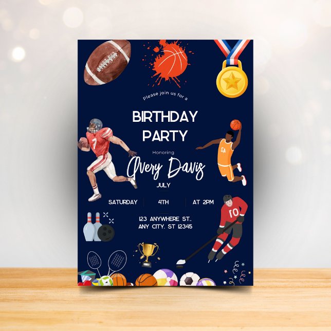 Navy blue sport boys Birthday Invitation (Creator Uploaded)