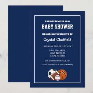 Navy Blue Sports Baby Shower Invitation