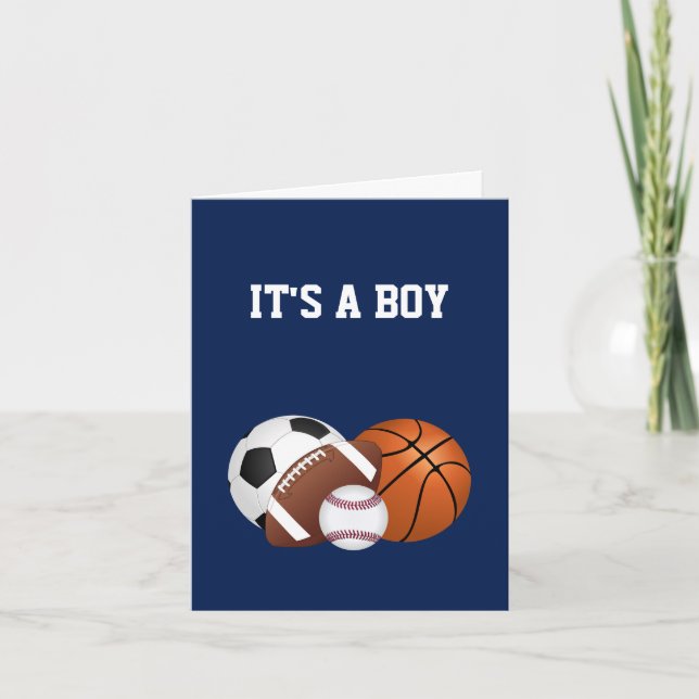 Navy Blue Sports Baby Shower It's a Boy Card (Front)