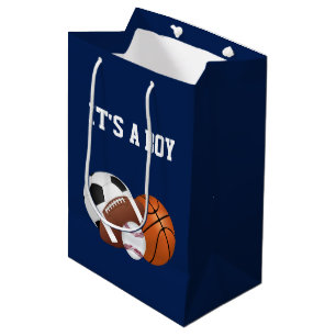 Navy Blue Sports Baby Shower It's a Boy Medium Gift Bag