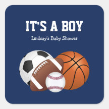 Navy Blue Sports Baby Shower It's a Boy  Square St