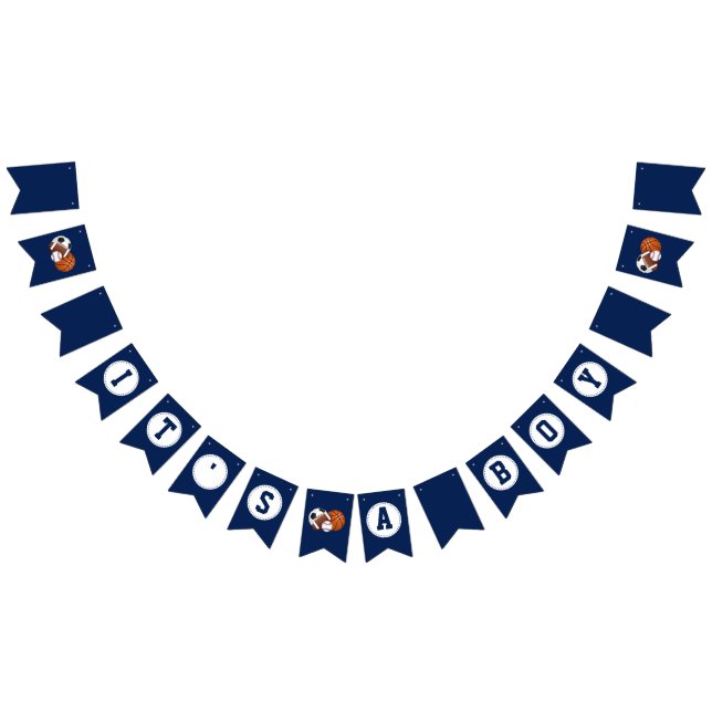 Navy Blue Sports Ball Baby Shower Custom Bunting (All)