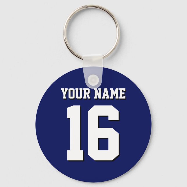 Navy Blue Sports Jersey Team Jersey Key Ring (Front)