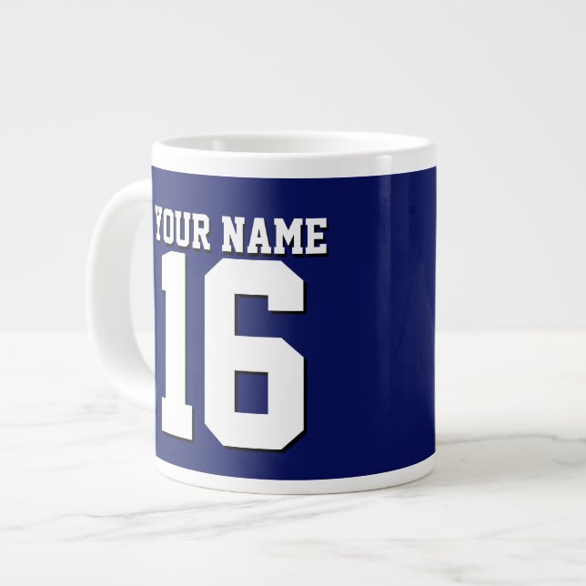 Navy Blue Sports Jersey Team Jersey Large Coffee Mug (Front Left)