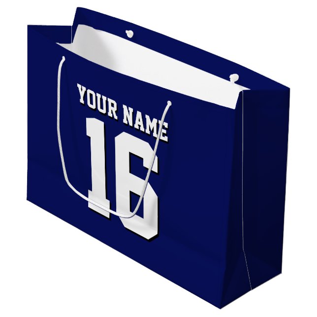 Navy Blue Sports Jersey Team Jersey Large Gift Bag (Front Angled)