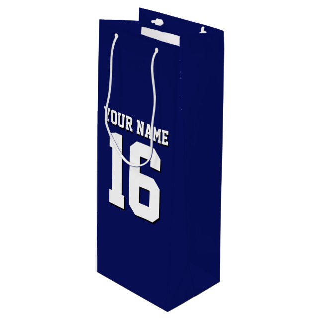 Navy Blue Sports Jersey Team Jersey Wine Gift Bag (Front Angled)