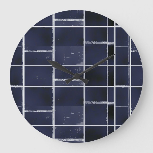 Navy blue square and rectangle tiled large clock (Front)
