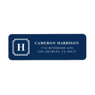 Navy Blue Square Frame Curved Corners Monogram