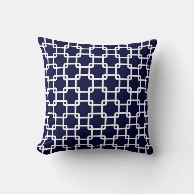 Navy Blue Square Link Throw Pillows (Front)