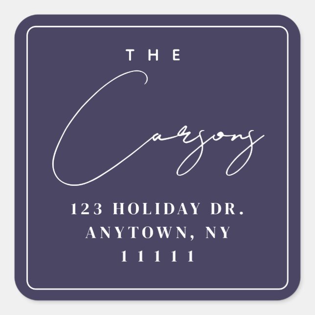 Navy Blue Square Modern Return Address Label (Front)