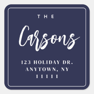 Navy Blue Square Modern Return Address Label