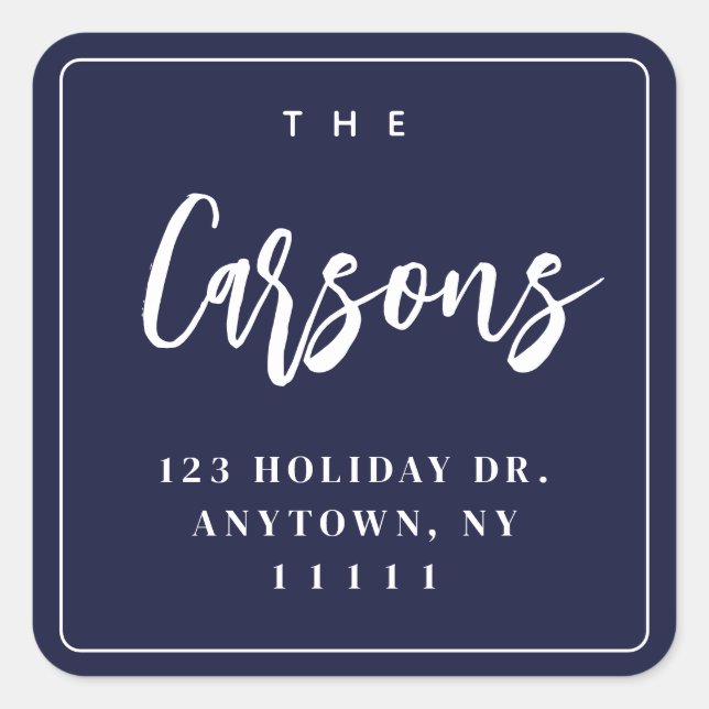 Navy Blue Square Modern Return Address Label (Front)