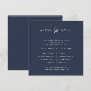 Navy Blue Square Rehearsal Dinner Invitation