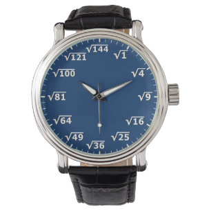 Navy Blue Square Root Clock - Math Time Watch