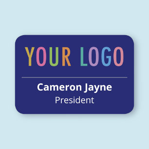 Navy Blue Staff Nametag with Logo Rounded Corners Name Tag